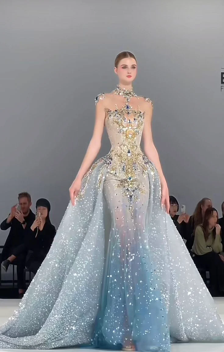 Luxury Mermaid High Neck Light Sky Blue Wedding Dress Modest Wedding Dresses Princess Wedding Gowns DH1778 - Deanwangkt