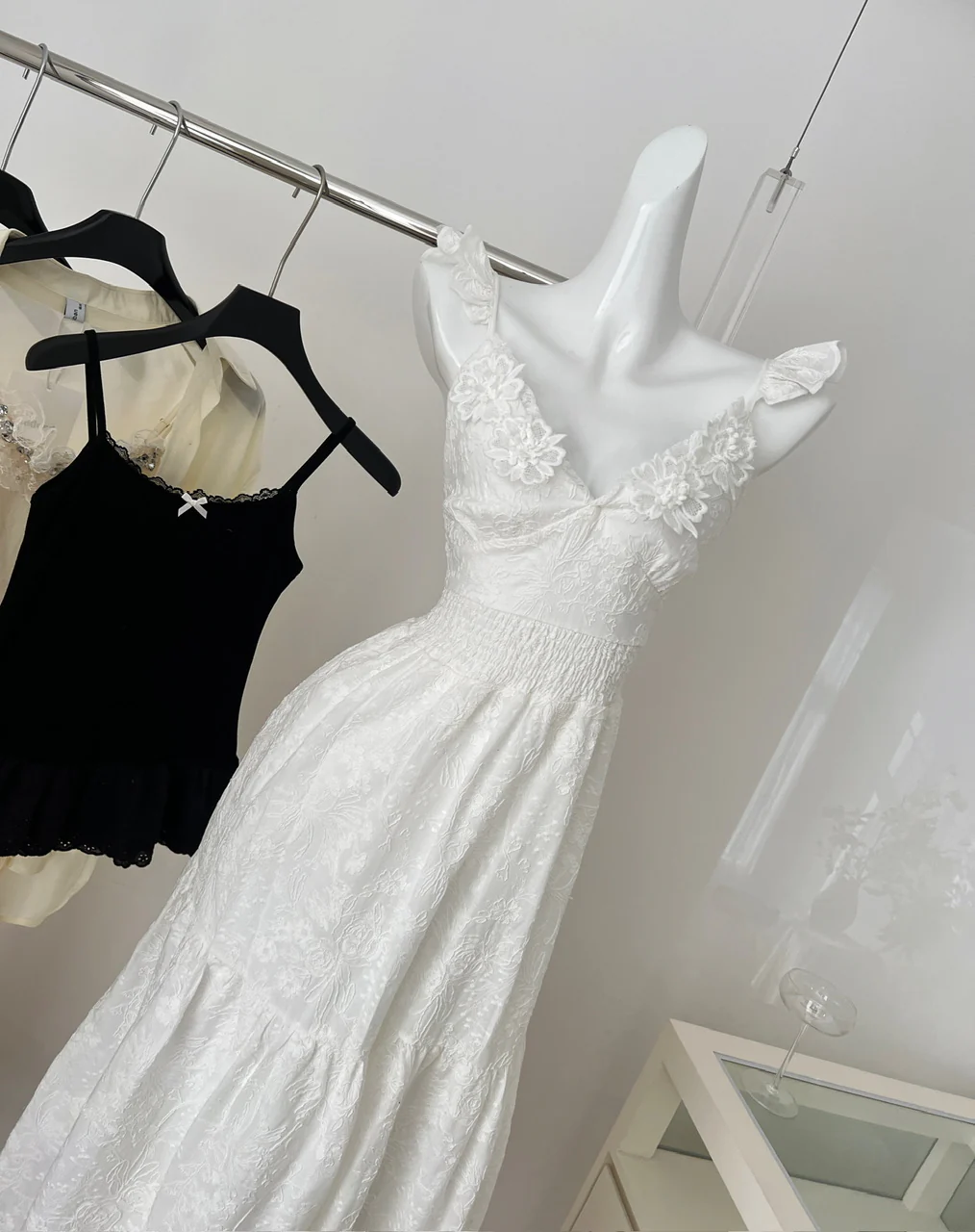 Sexy A Line Spaghetti Straps Floral White Lace Summer Dress Holiday Party Outfits For Women DP0105 - Deanwangkt