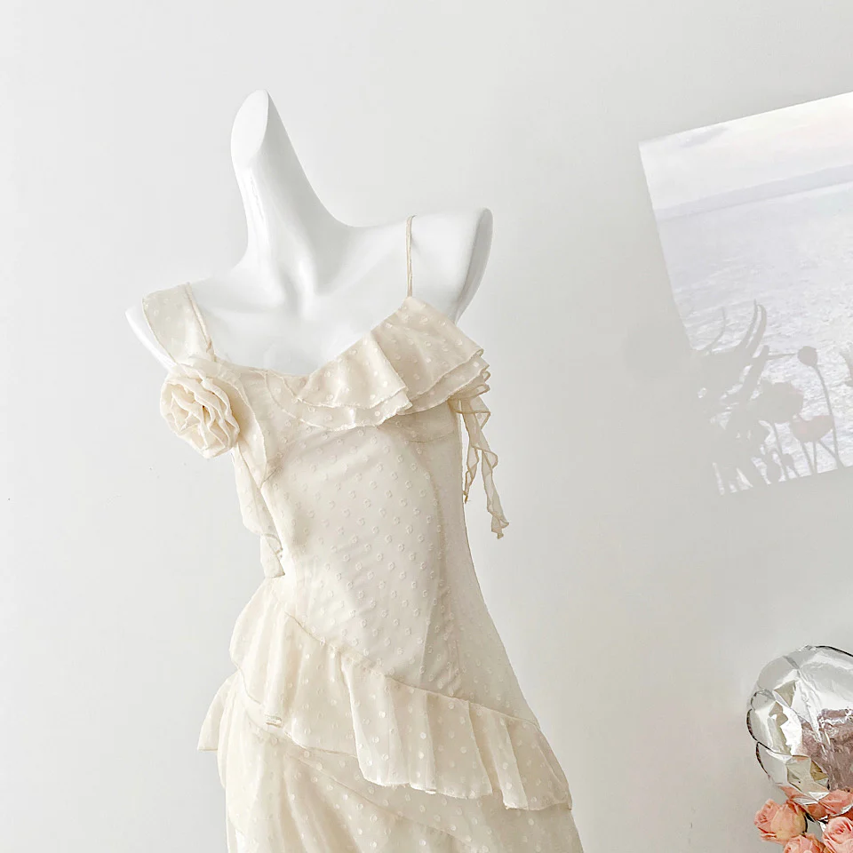 Sexy High Low Spaghetti Straps Floral Lace Summer Dress Holiday Party Outfits For Women DP0019 - Deanwangkt