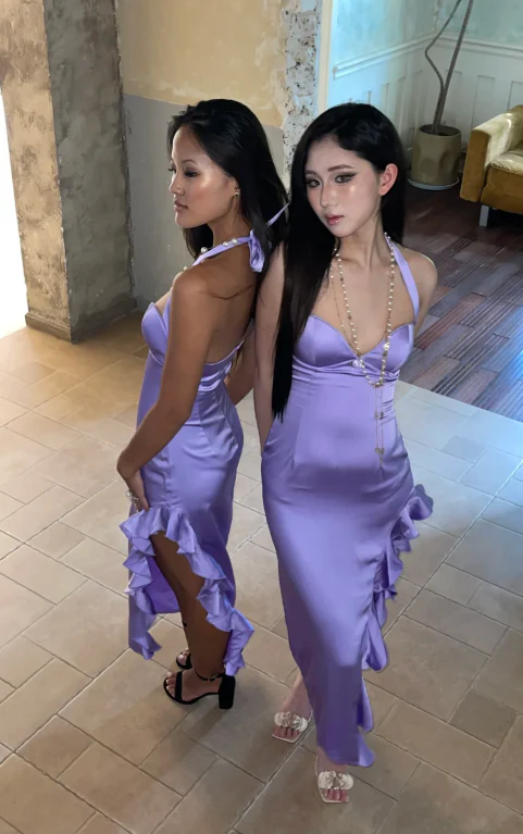 Elegant Sheath Purple Long Prom Dresses Spaghetti Straps Satin Purple Evening Dresses With Backless DP04017 - Deanwangkt