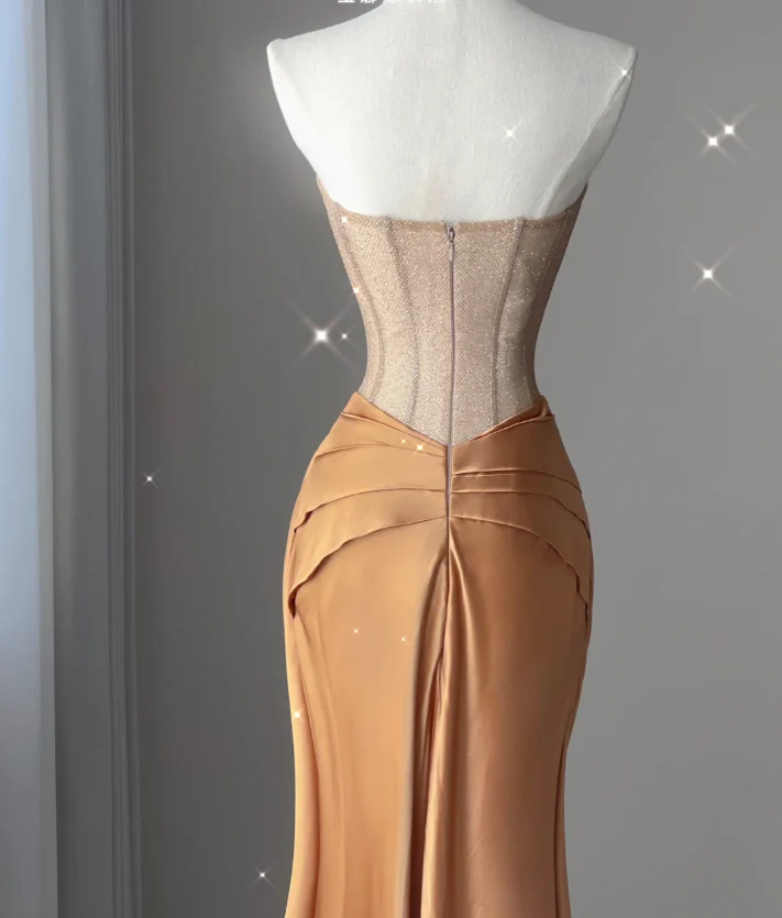 Pretty Mermaid Strapless Satin Sleeveless Long Prom Dresses Evening Dresses DP445 - Deanwangkt