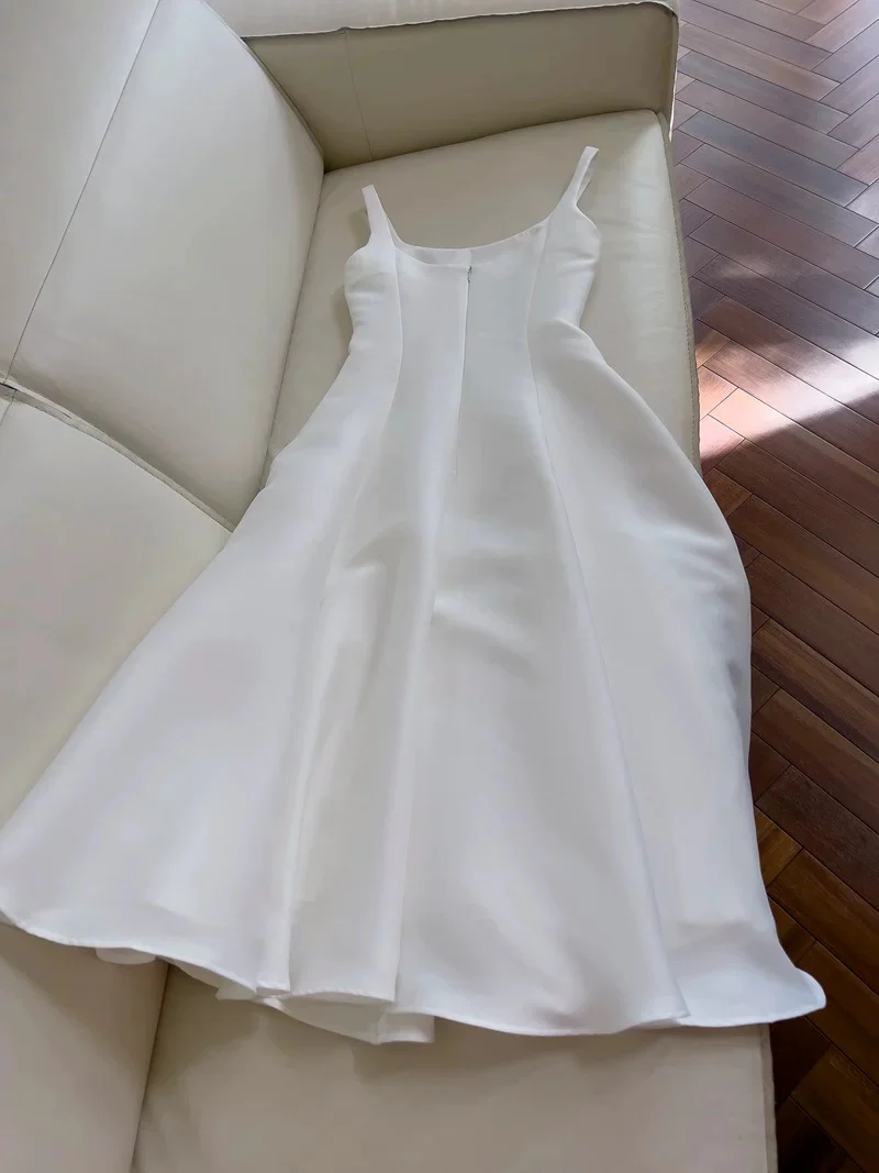 Elegant A line Square Neck Satin Sleeveless Long Evening Party Gowns Evening Formal Dresses Prom Dress W960 - Deanwangkt