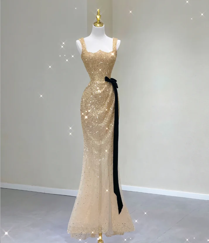 Pretty Mermaid Square Neckline Long Sequin Prom Dresses Graduation Dress High School Classy Evening Dresses DP434 - Deanwangkt