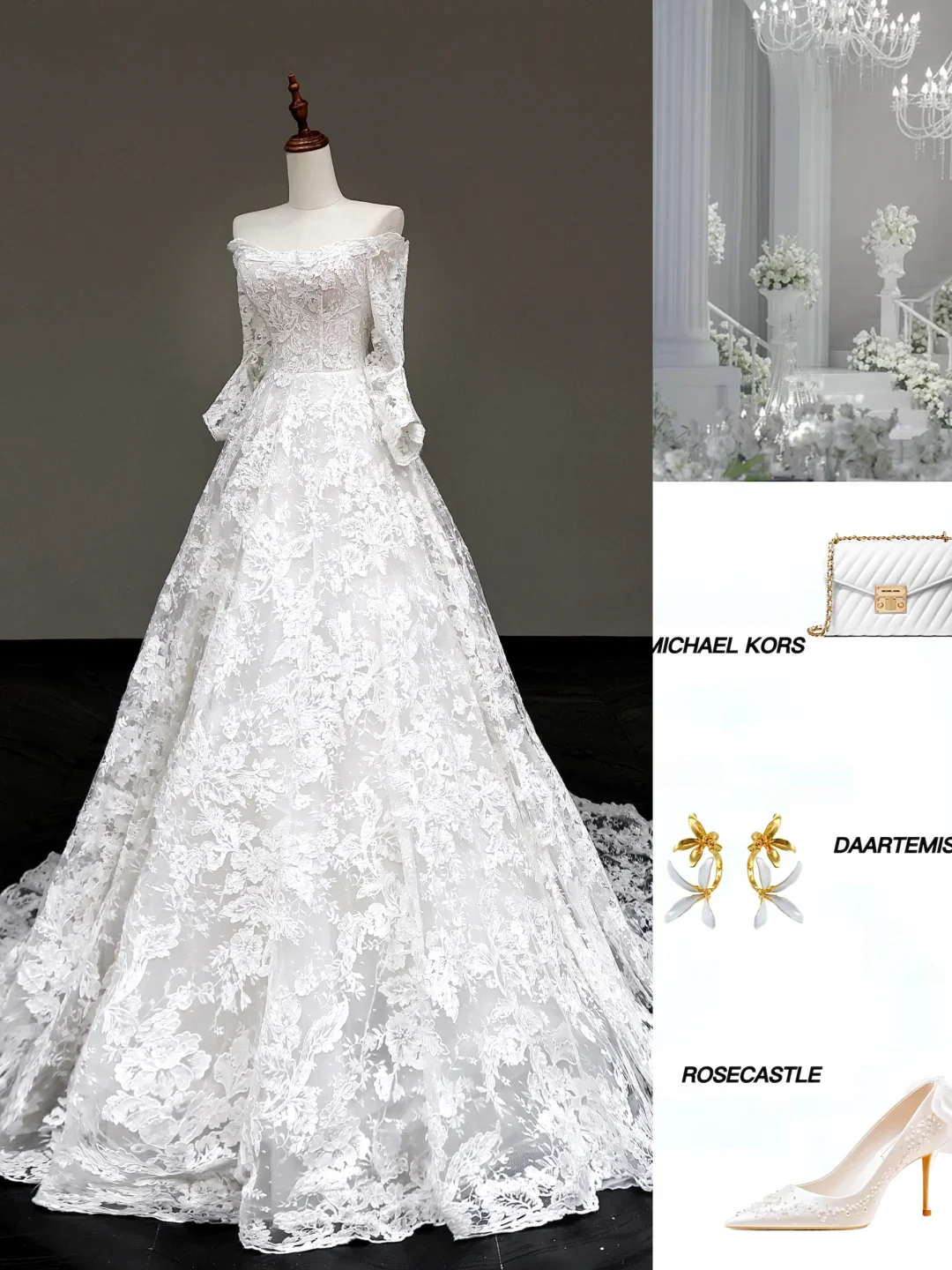 Classy Elegant A Line Off The Shoulder White Lace Long Sleeves Wedding Dress Brides Dress DP656 - Deanwangkt