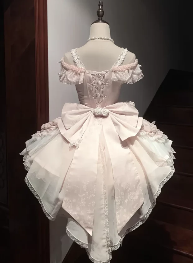 Sweet Straps Ball Gown Lace Birthday Dresses Pink Lolita Dresses DP3179 - Deanwangkt