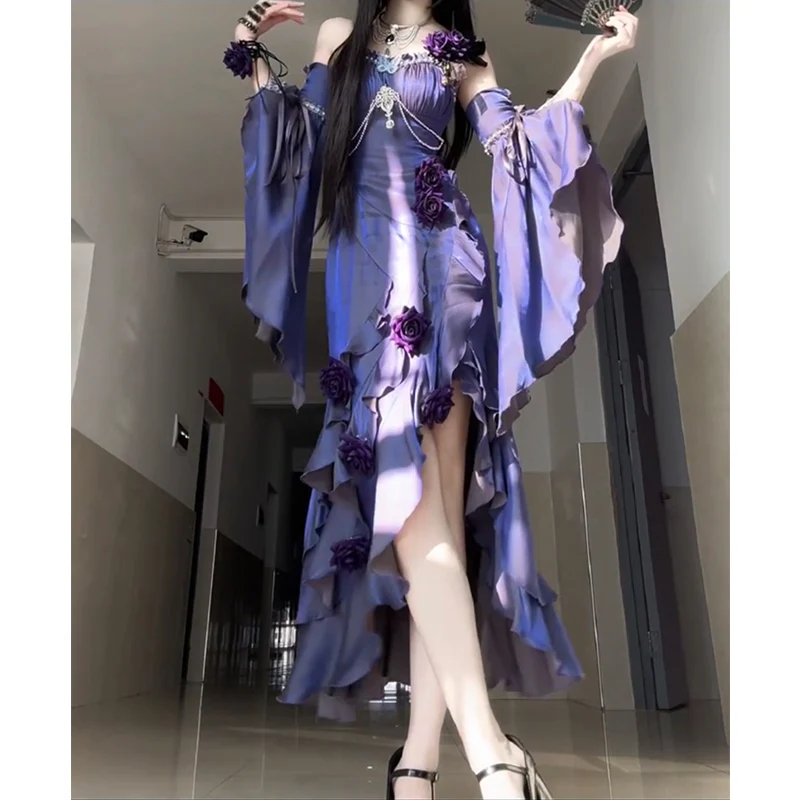 Vintage High Low Spaghetti Straps Grape 16th Birthday Dress Lolita Dress Satin Birthday Outfits W1200 - Deanwangkt