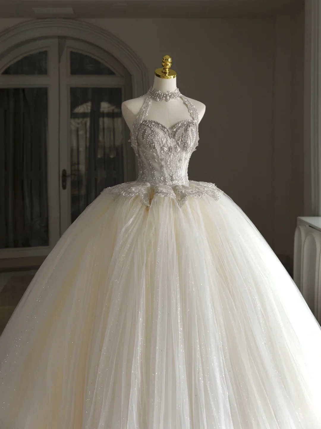 Princess Bridal Dress Ball Gown Sweetheart Tulle Beads Wedding Dress With Short Sleeves Wedding Dresses Modest Wedding Gowns DH1295 - Deanwangkt