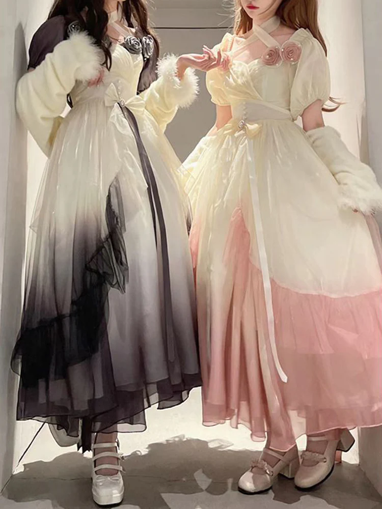 Vintage Ball Gown Off The Shoulder Short Sleeves 16th Ombre Pink Birthday Dresses Lolita Dress Birthday Outfits W1232 - Deanwangkt