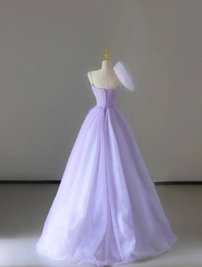 Pretty A Line Straps Lilac Tulle l Sleeveless Long Prom Dresses Evening Dresses DP527 - Deanwangkt