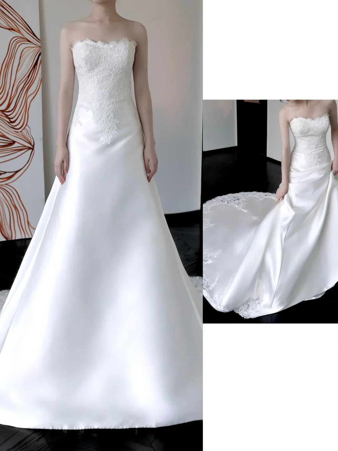 Unique Bridal Gown Mermaid Strapless White Satin Wedding Dresses Bridal Gowns DP670 - Deanwangkt