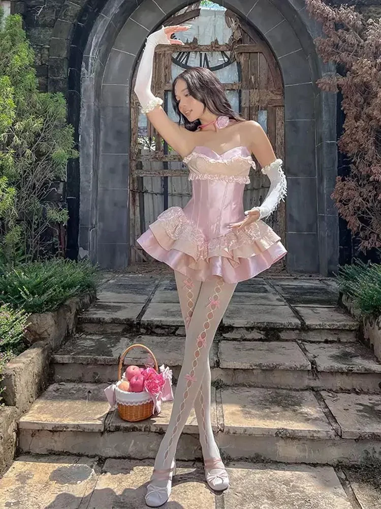 Unique Ball Gown Sweetheart Pink Satin Lace Short Formal 8th Grade Homecoming Dresses Middle School Cocktail Dress Hoco Outfits Inspo DH2604 - Deanwangkt