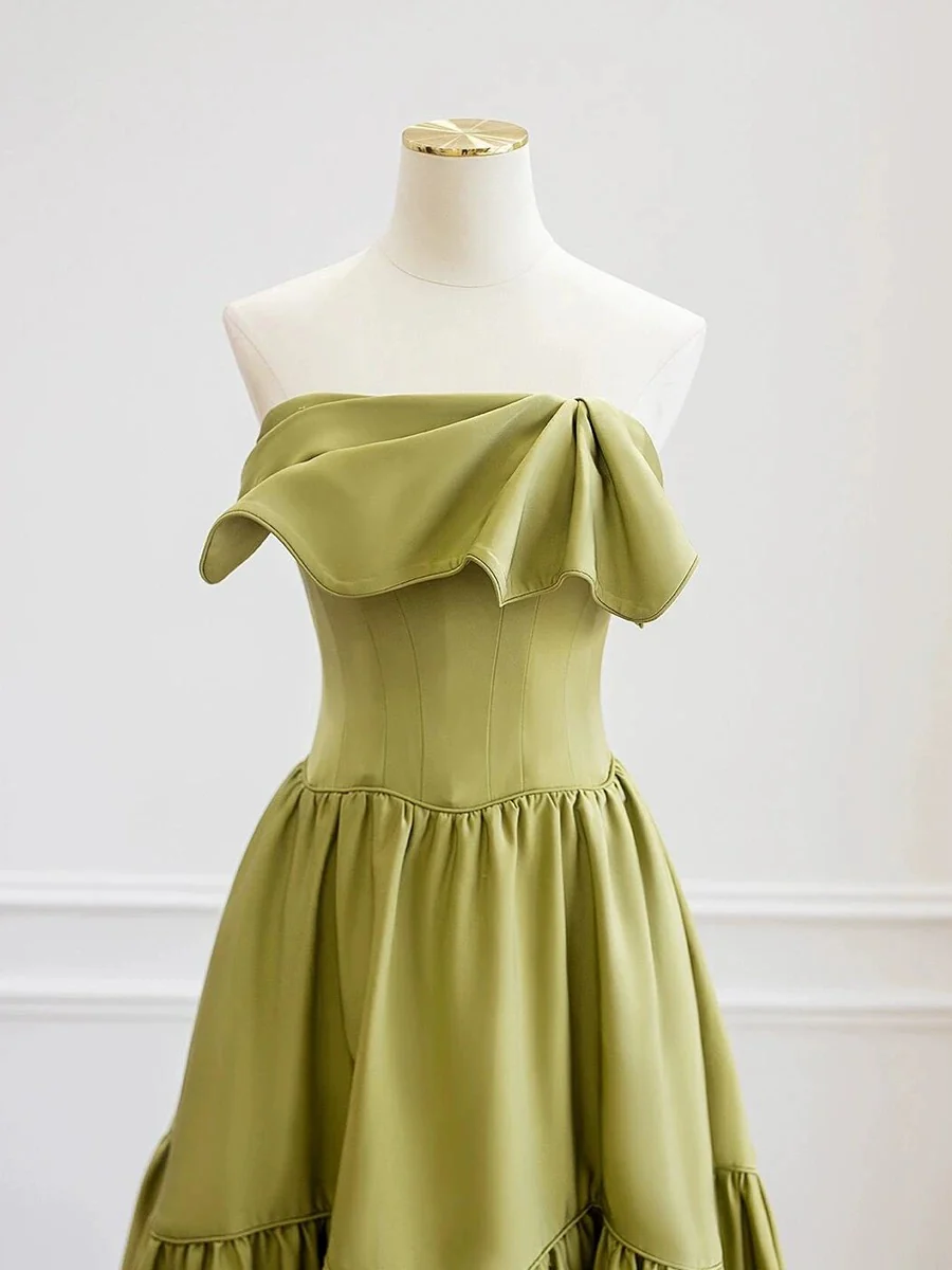 Classy Ball Gown Strapless Satin Olive Green Evening Dress Long Prom Dresses H2870 - Deanwangkt