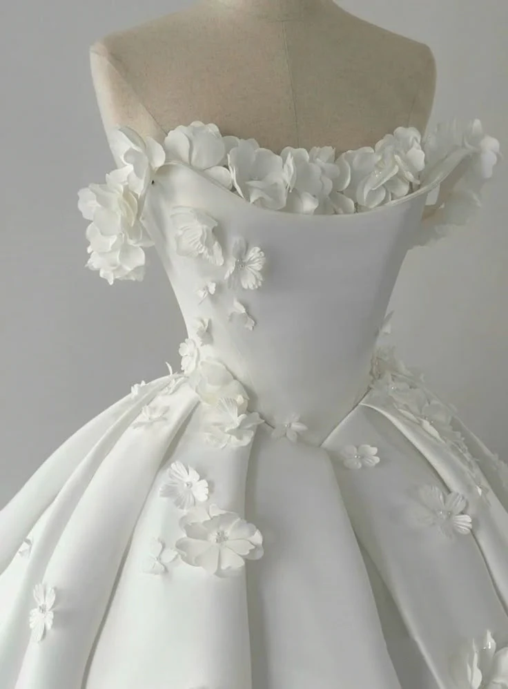 Dreamy Wedding Dress Ball Gown Off The Shoulder Satin White Wedding Dresses Bridal Gowns DH737 - Deanwangkt