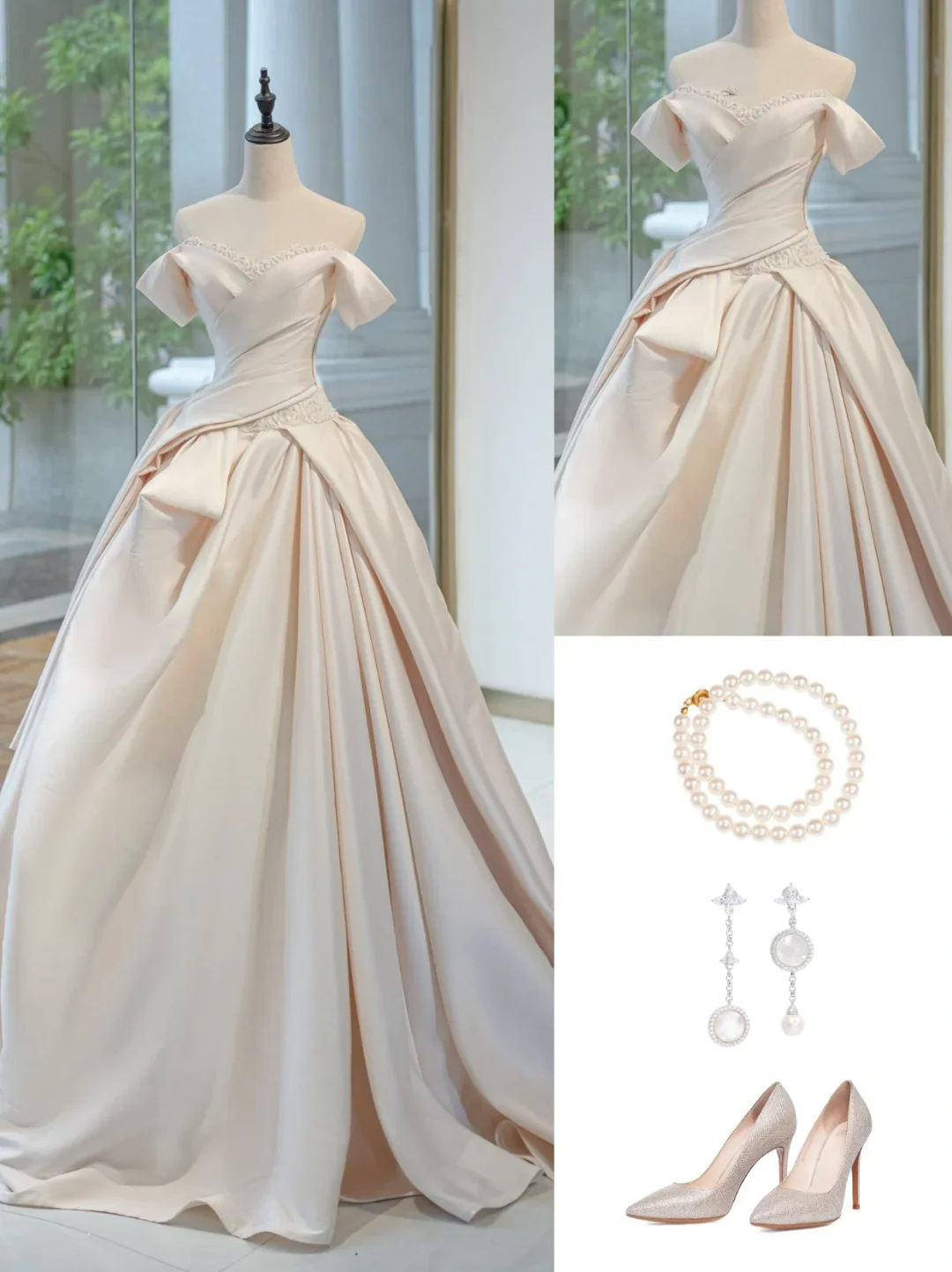 Timeless Bridal Gown Ball Gown Off The Shoulder Satin Long Light Pink Wedding Dresses Elegant Brides Gowns DH731 - Deanwangkt