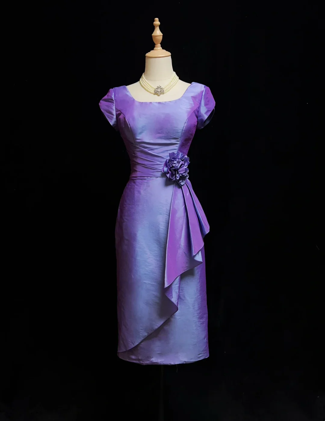 Vintage Sheath Square Neck Grape Taffeta Knee Length Formal 8th Grade Homecoming Dresses Middle School Cocktail Dress Hoco Outfits DH1465 - Deanwangkt