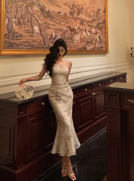 Classy Mermaid Strapless 2 Pieces Floral 18th Birthday Dress Party Gown 21st Birthday Outfits Birthday Dress Ideas For Women DP609 - Deanwangkt