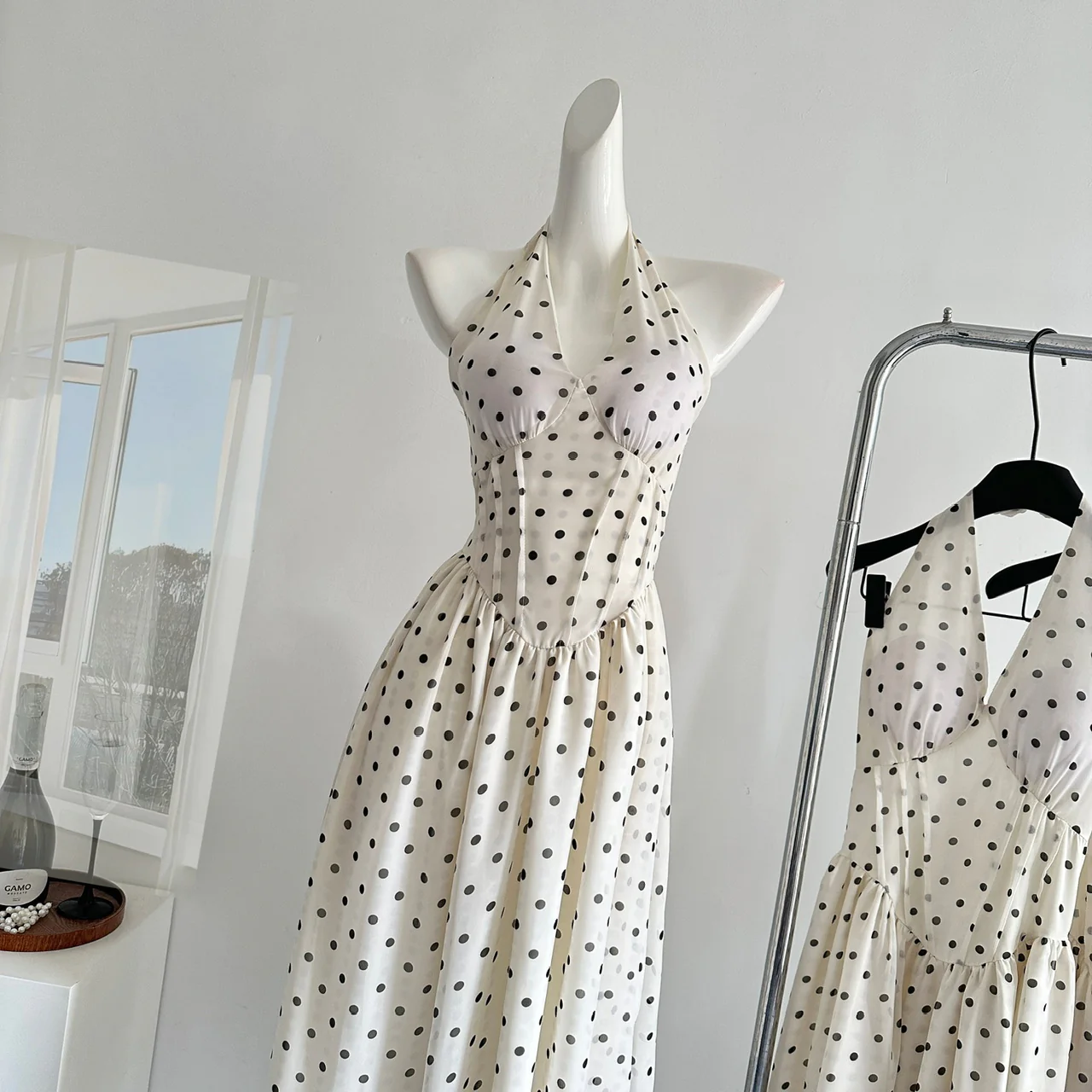 Cute A Line Halter Polka Dots Summer Dress Holiday Party Outfits For Women DP0101 - Deanwangkt