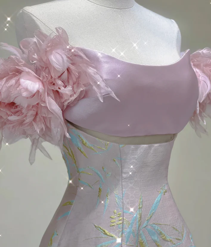 Classy A Line Off The Shoulder Satin Pink High School Evening Dress Long Prom Dresses DP426 - Deanwangkt