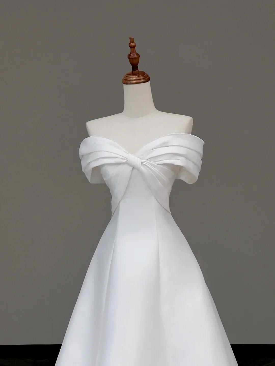 Classy Elegant A Line Off The Shoulder White Satin Long Wedding Dress Brides Dress DP653 - Deanwangkt