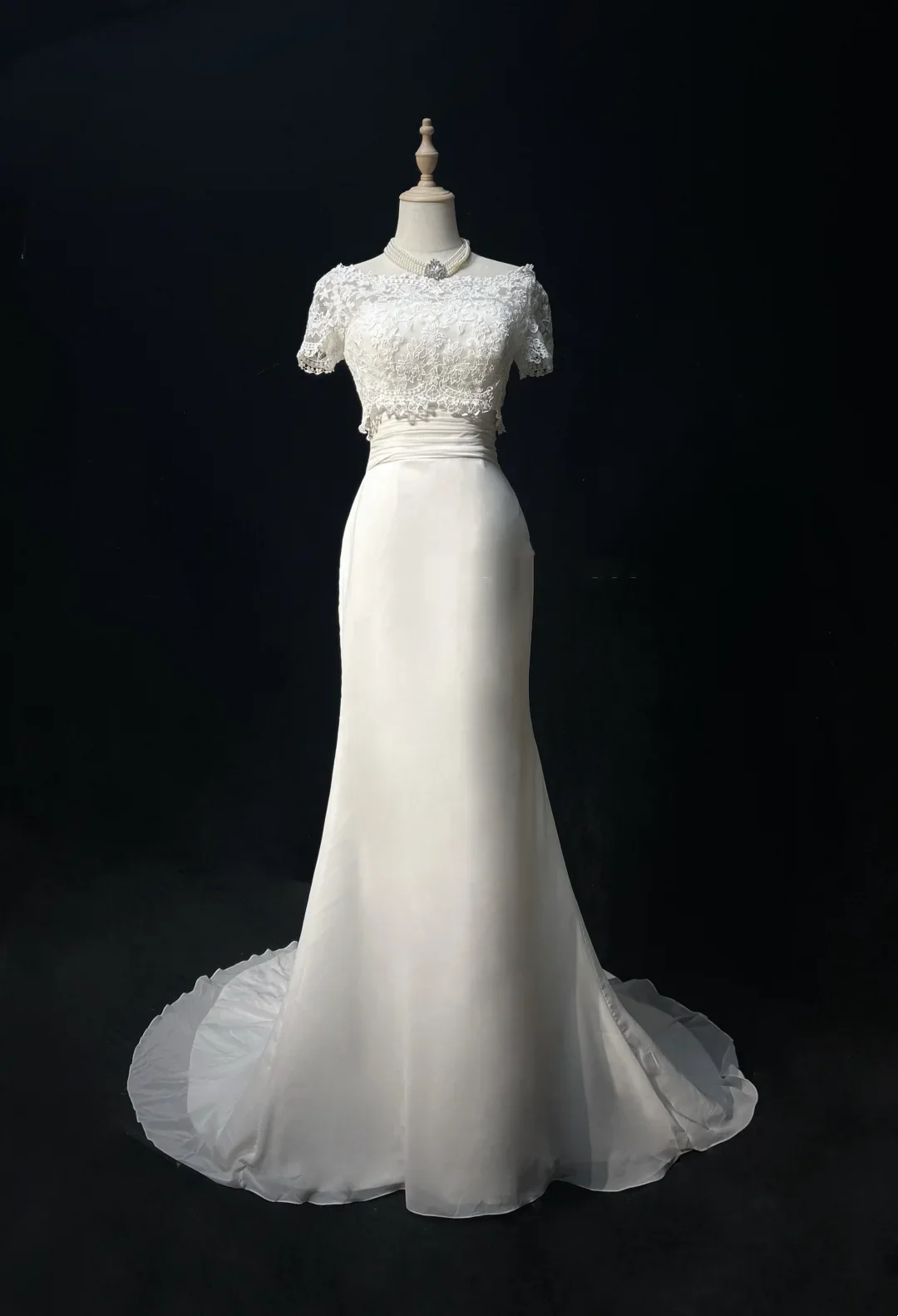 Unique Bridal Gown Mermaid Strapless Chiffon Wedding Dress With White Short Sleeves Lace Jacket Wedding Dresses Vintage 80s Wedding Gowns DH1265 - Deanwangkt