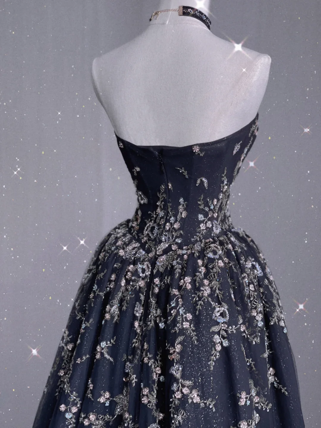 Pretty Ball Gown Strapless Black Tulle Long Prom Dresses Evening Dresses DP365 - Deanwangkt