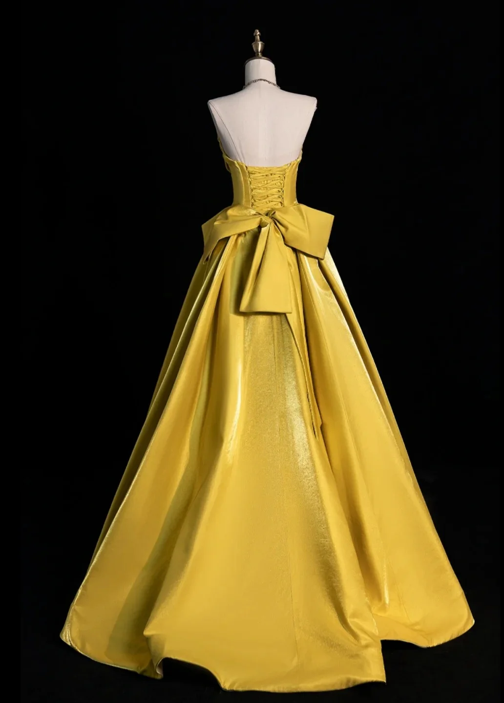 Chic Strapless A-Line Long Prom Dresses Satin Yellow Evening Dresses DP3339 - Deanwangkt