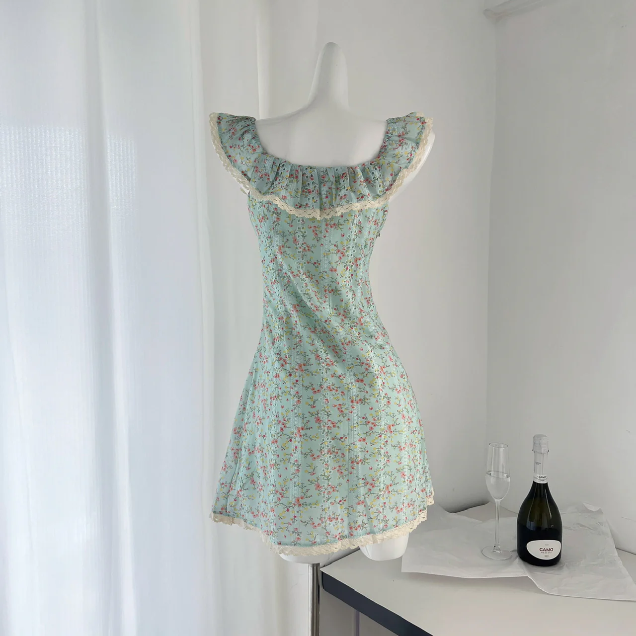 Sexy A line Square Neckline Summer Floral Green Dress Holiday Party Outfits For Women DP0024 - Deanwangkt