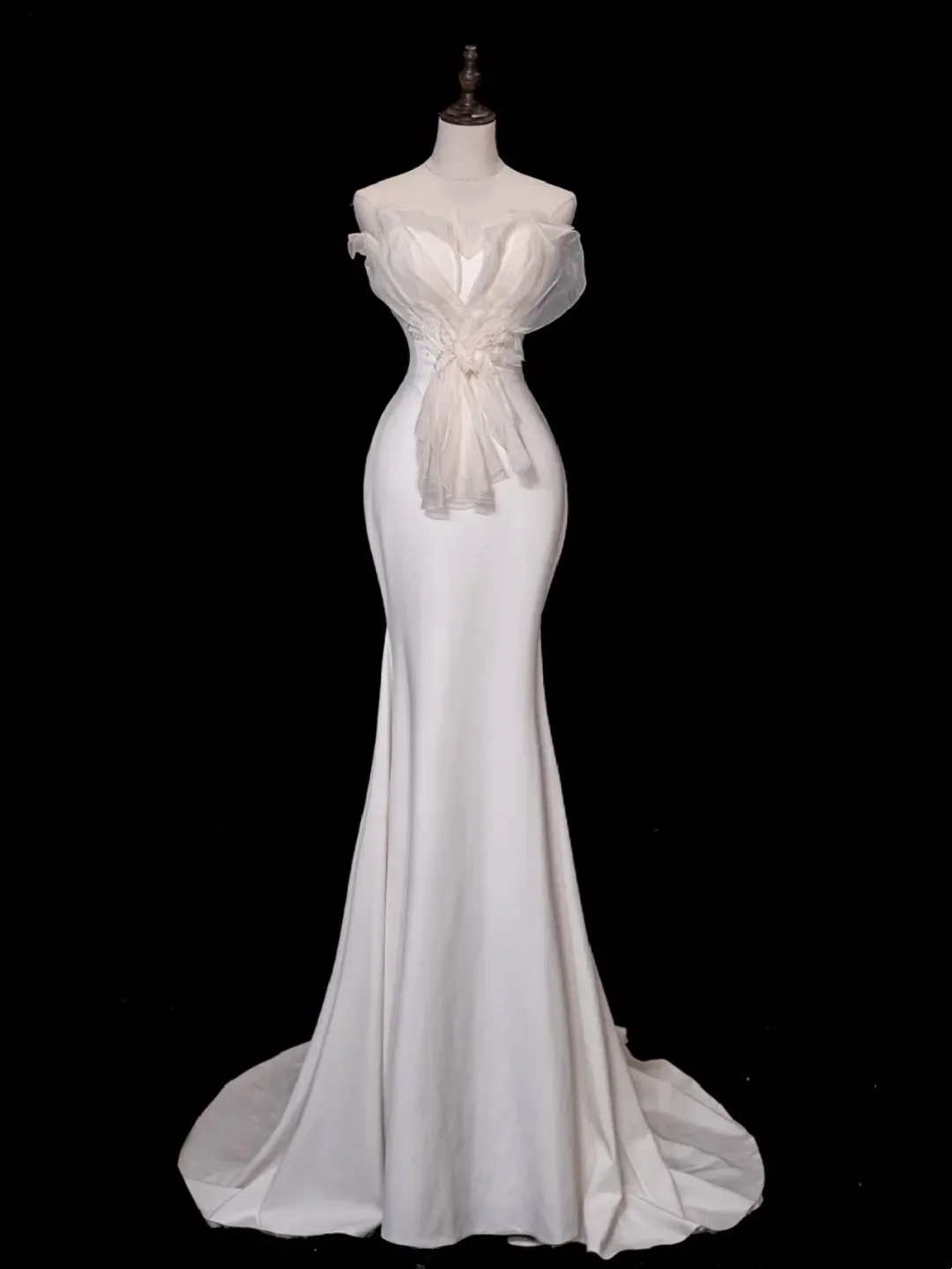 Timeless Bridal Gown Mermaid Strapless Satin Long White Wedding Dresses Elegant Bridal Gowns DH877 - Deanwangkt