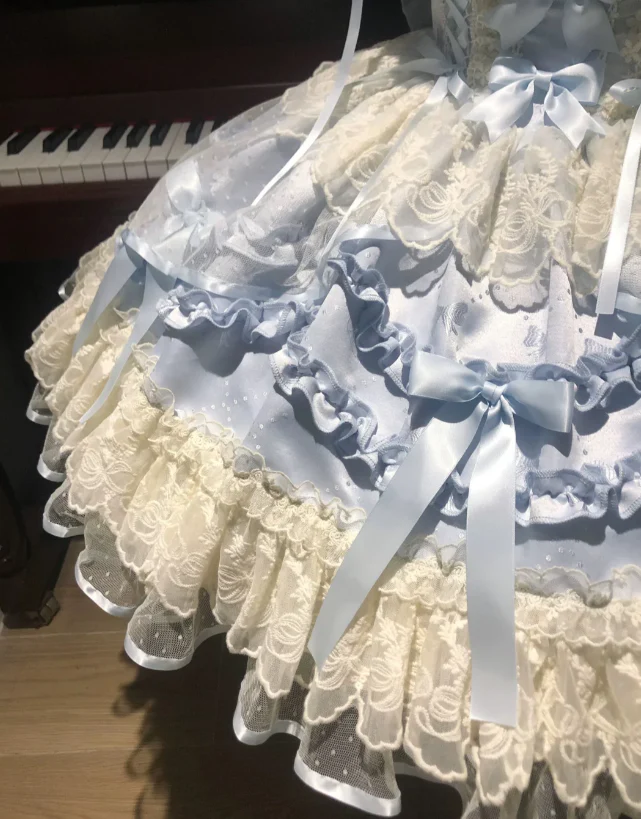 Cute Strap Ball Gown Lace Short Birthday Dresses Blue Lolita Dresses DP3124 - Deanwangkt