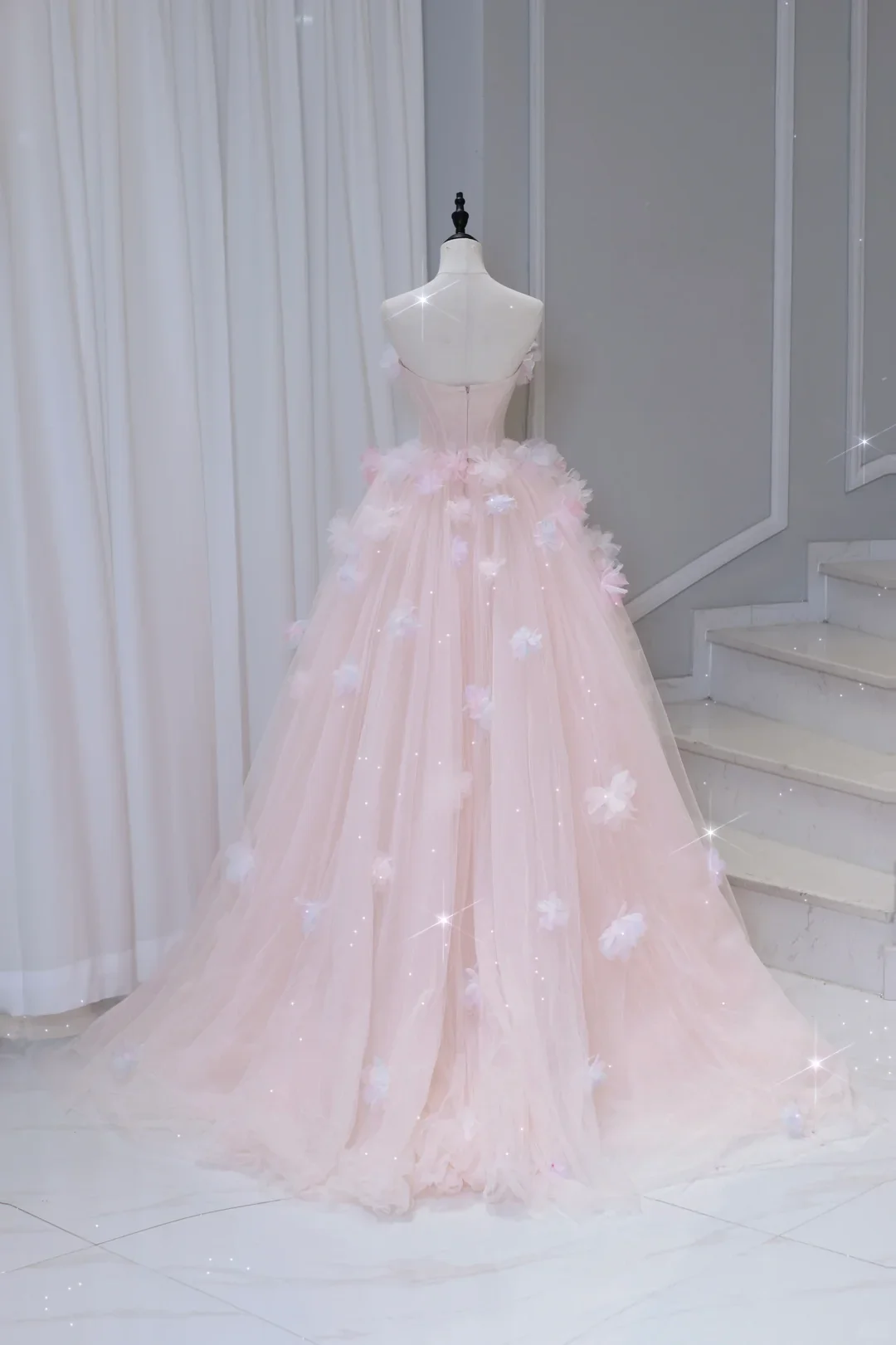 Pretty Ball Gown Off The Shoulder Pink Tulle Long Quinceanera Dress Formal Gowns Vestido De 15 Anos Sweet 16 Dress DH884 - Deanwangkt