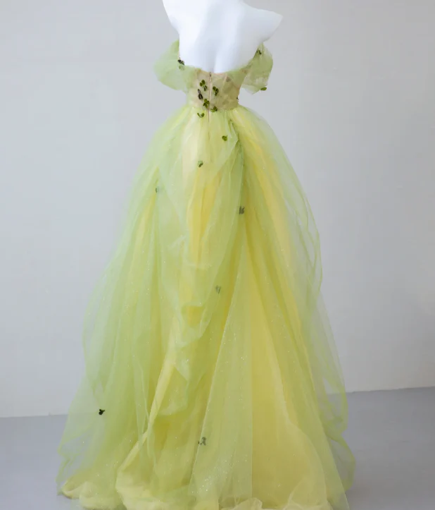 Sexy Ball Gown Off The Shoulder Sage Green Elegant Tulle Long Prom Dresses P0019 - Deanwangkt