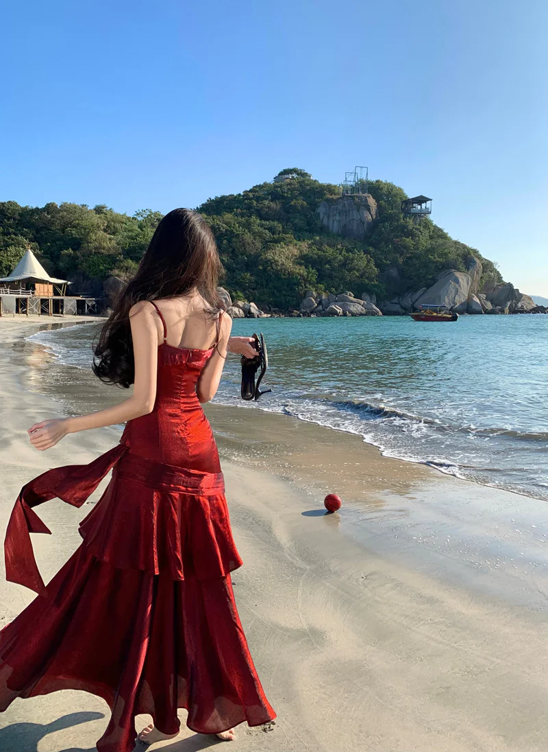 Modest Mermaid Spaghetti Straps Sleeveless Maroon Red Long Prom Gown Prom Dresses DP237 - Deanwangkt