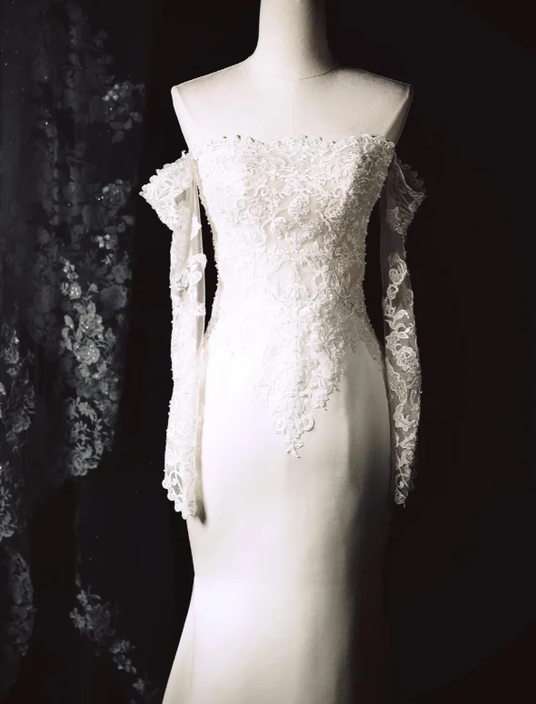 Timeless Strapless Mermaid Wedding Dresses Tulle Applique White Bridal Gowns DP3348 - Deanwangkt