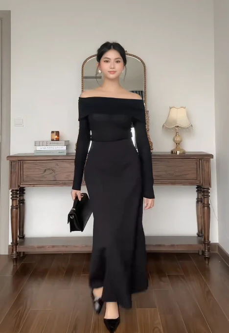Elegant Off-the-shoulder Sheath Black Formal Dresses Black Evening Dresses  DP3756 - Deanwangkt
