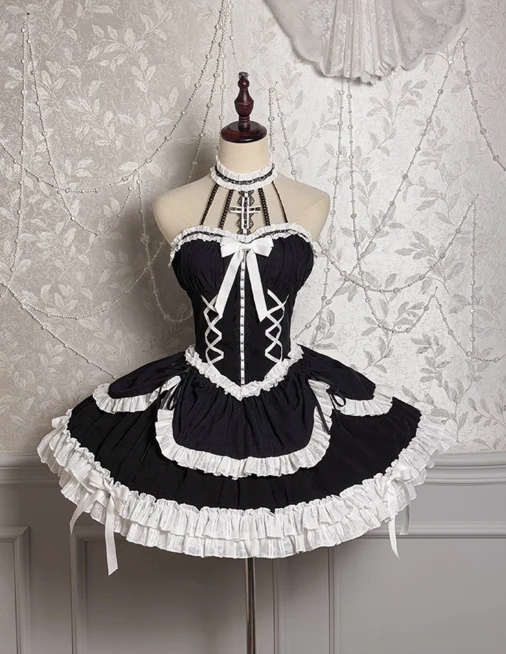 Vintage Ball Gown Halter Black 22nd Birthday Dress Lolita Dress Cute Lolita Outfits DP2764 - Deanwangkt