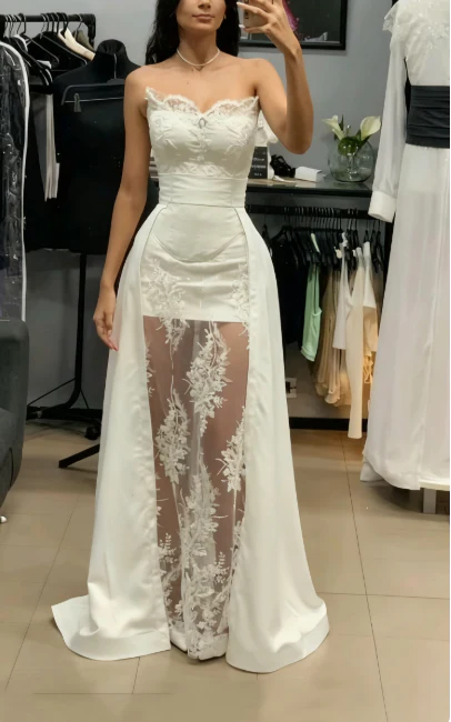 Princess Bridal Dress Sheath Sweetheart Sleeveless Lace White Wedding Dresses Pretty Bridal Gowns DH955 - Deanwangkt