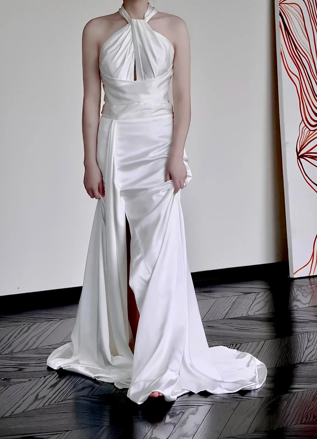 Unique Bridal Gown A Line Halter White Satin Wedding Dresses Bridal Gowns DP662 - Deanwangkt