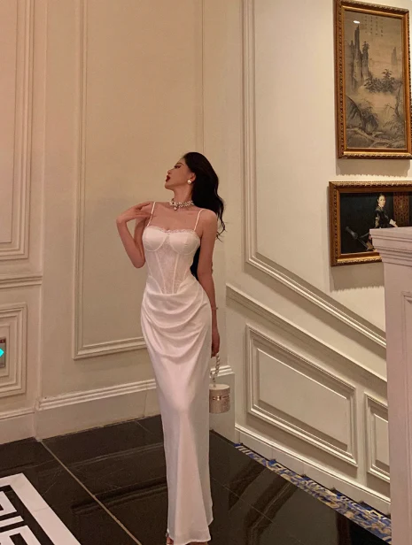 Classy Mermaid Spaghetti Straps White 18th Birthday Dress Party Gown 18th Birthday Outfits Birthday Dress Ideas For Women DP579 - Deanwangkt