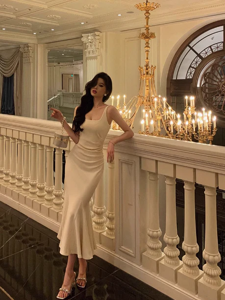 Elegant Mermaid Square Neckline Ivory 18th Birthday Dress Party Gown Birthday Outfits Birthday Dress Ideas For Women DP598 - Deanwangkt