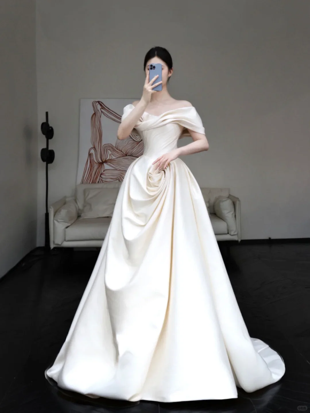 Classy Elegant A Line Off The Shoulder White Satin Long Wedding Dress Brides Dress DP649 - Deanwangkt