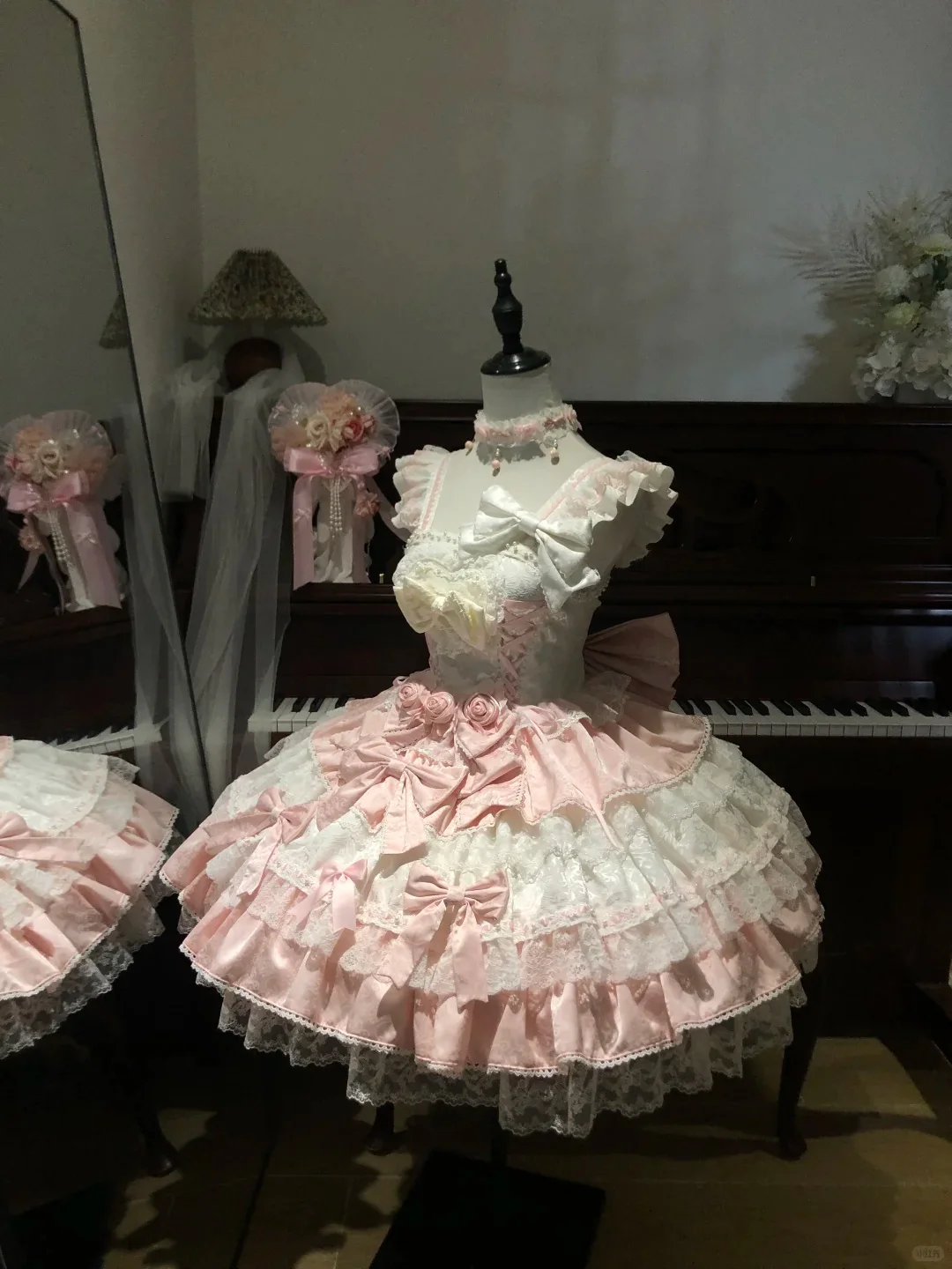 Sweet Pink Ball Gown Square Neck Bow Lace 22nd Birthday Dresses Lolita Dress Cute Lolita Outfits DP2831 - Deanwangkt