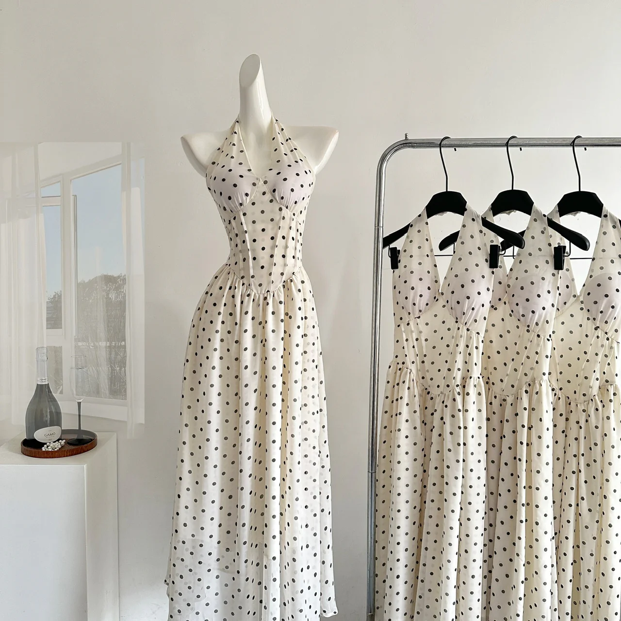 Cute A Line Halter Polka Dots Summer Dress Holiday Party Outfits For Women DP0101 - Deanwangkt