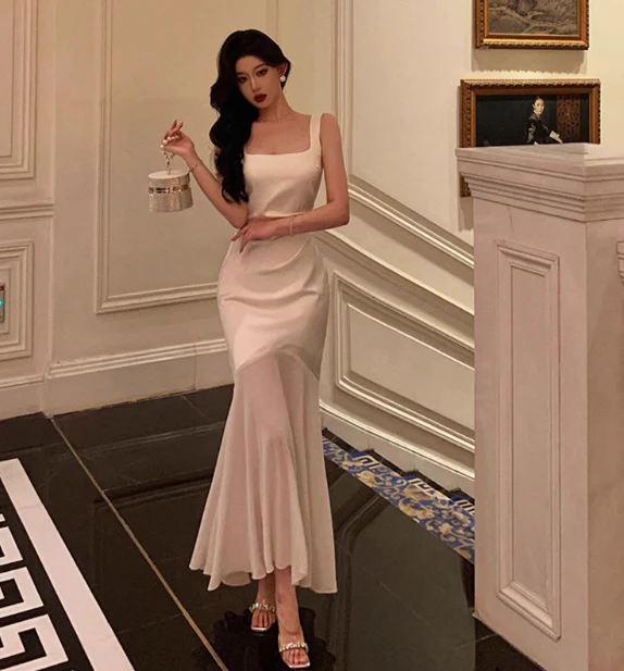 Pretty Mermaid Square Neckline White 18th Birthday Dress Party Outfits Birthday Outfits For Women DP0172 - Deanwangkt