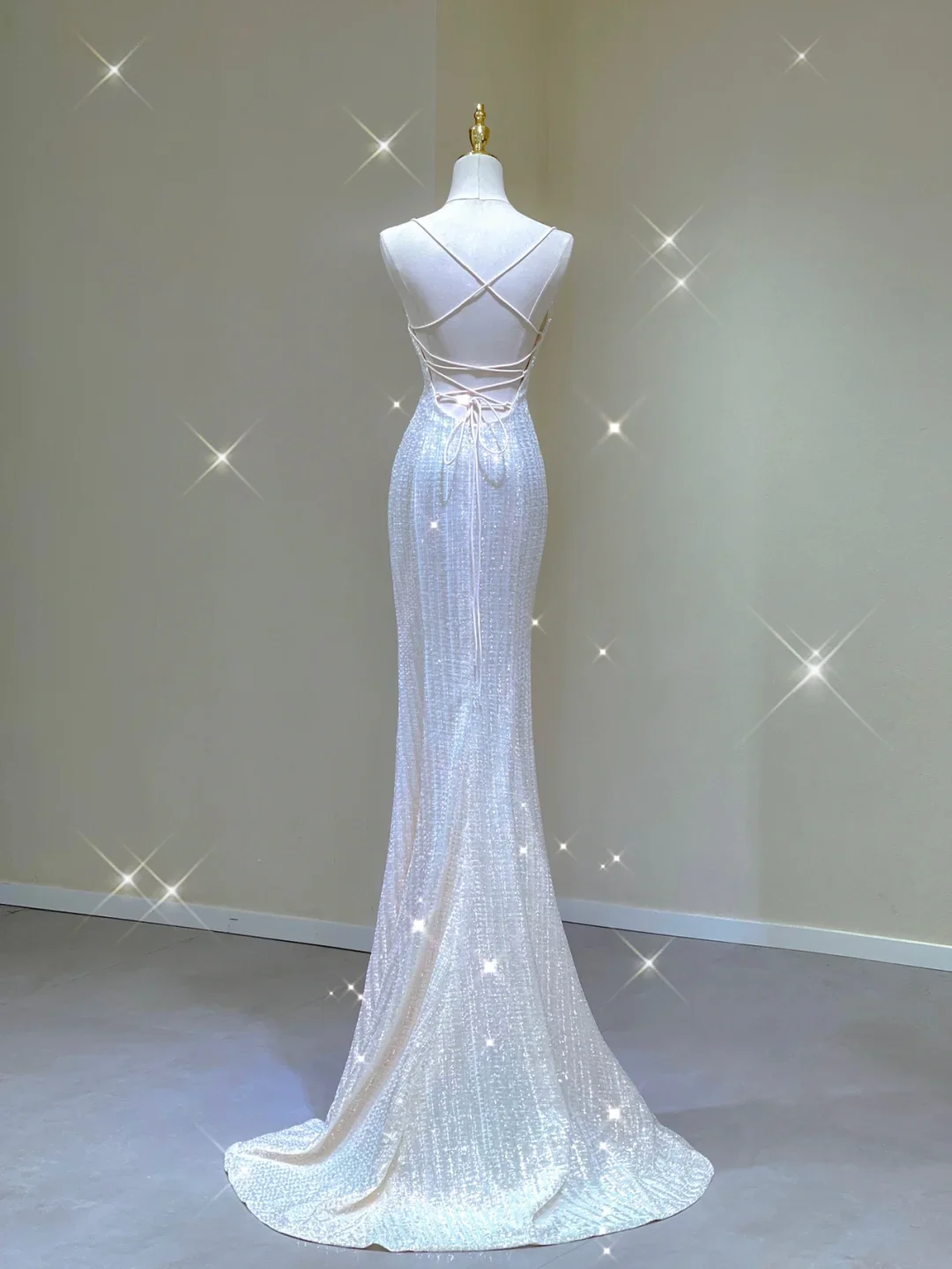 Simple Mermaid Spaghetti Straps Long White Wedding Dresses Backless Summer Brides Dress DP381 - Deanwangkt