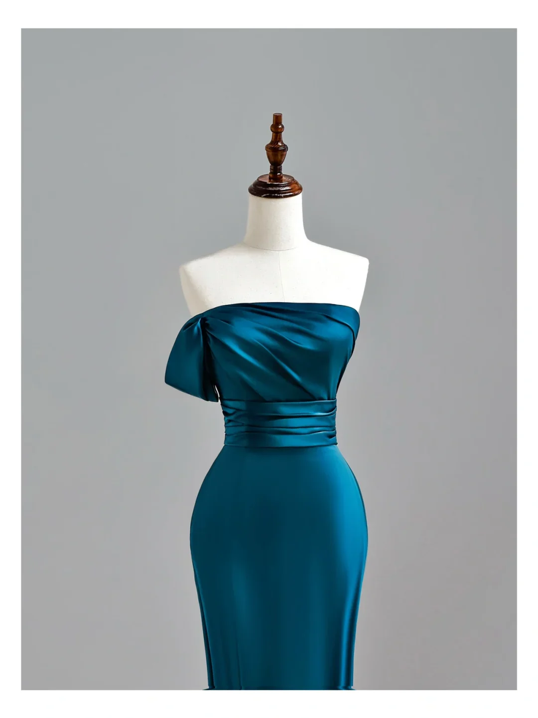 Elegant Glamour Mermaid Strapless Blue Satin Prom Dress Party Dress Long Evening Dresses DP1545 - Deanwangkt