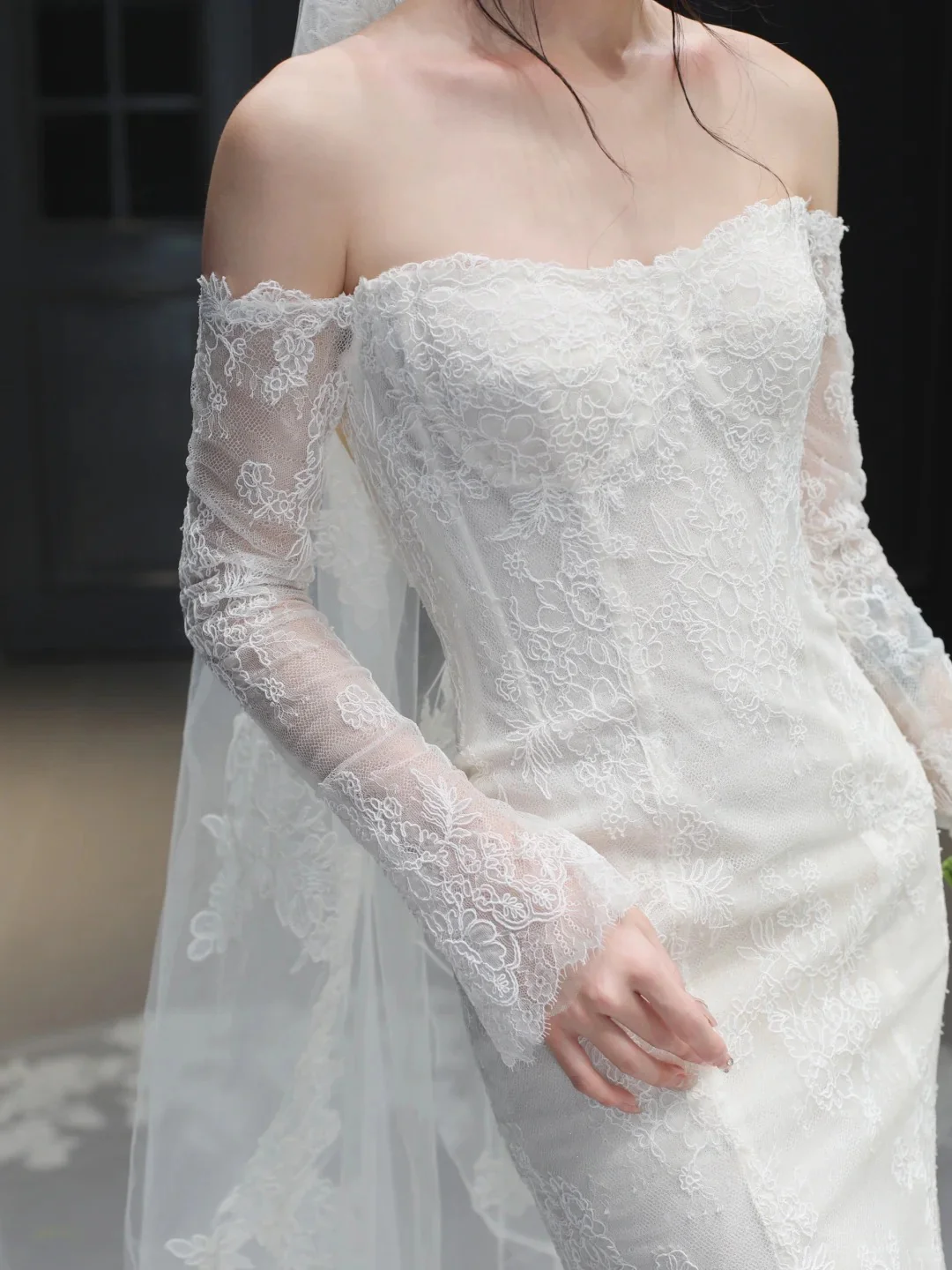 Romantic Wedding Gown Bridal Dress Mermaid Off The Shoulder Wedding Dress White Lace Wedding Dresses Modest Wedding Gowns DH1770 - Deanwangkt