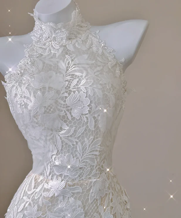 Elegant Mermaid High Neckline White Lace Sleeveless Wedding Dresses Brides Dress P0012 - Deanwangkt