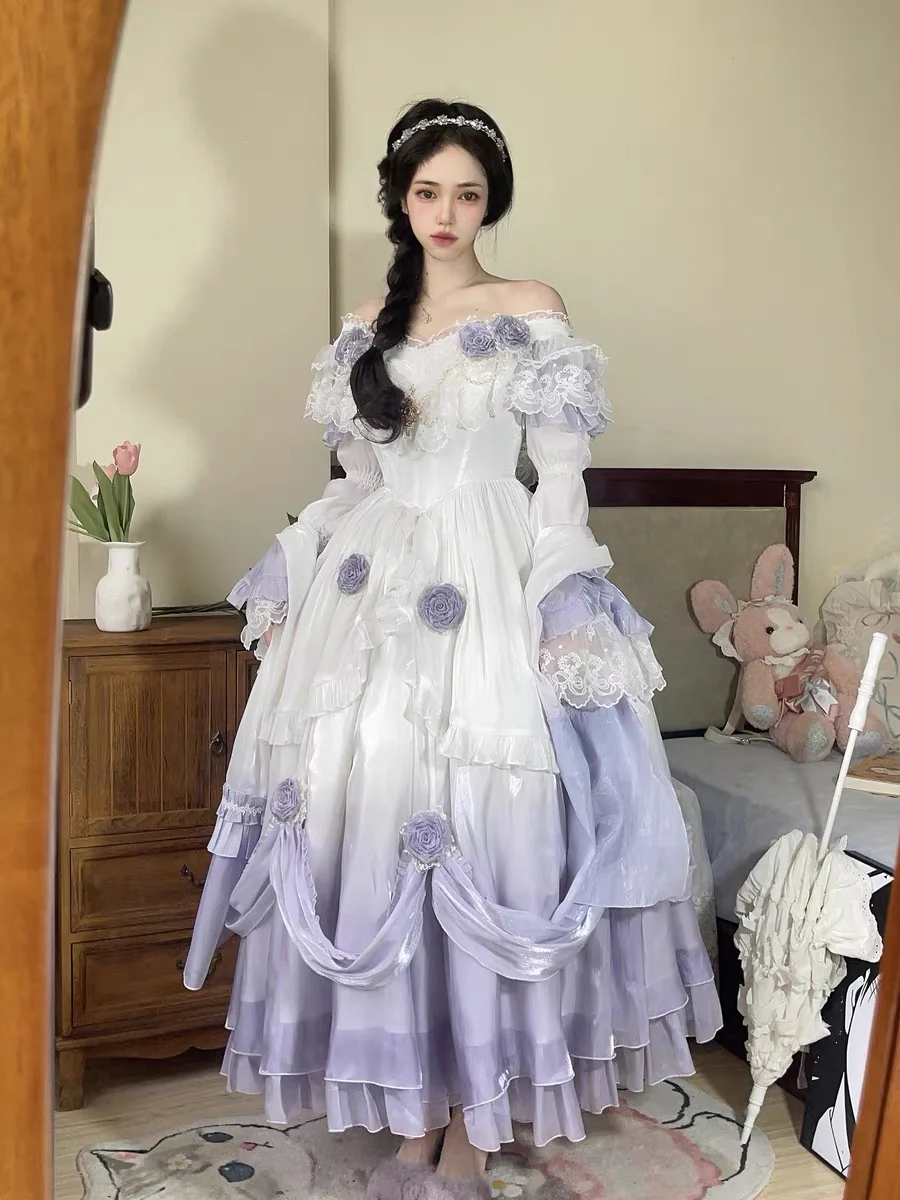 Vintage Ball Gown Off The Shoulder Short Sleeves 16th Lilac Birthday Dress Lolita Summer Dress 18th Birthday Outfits W1135 - Deanwangkt