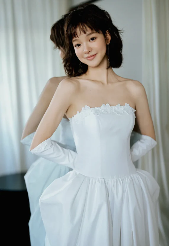 Simple Strapless Satin Sleeveless Wedding Dresses White Bridal Gowns DP3183 - Deanwangkt