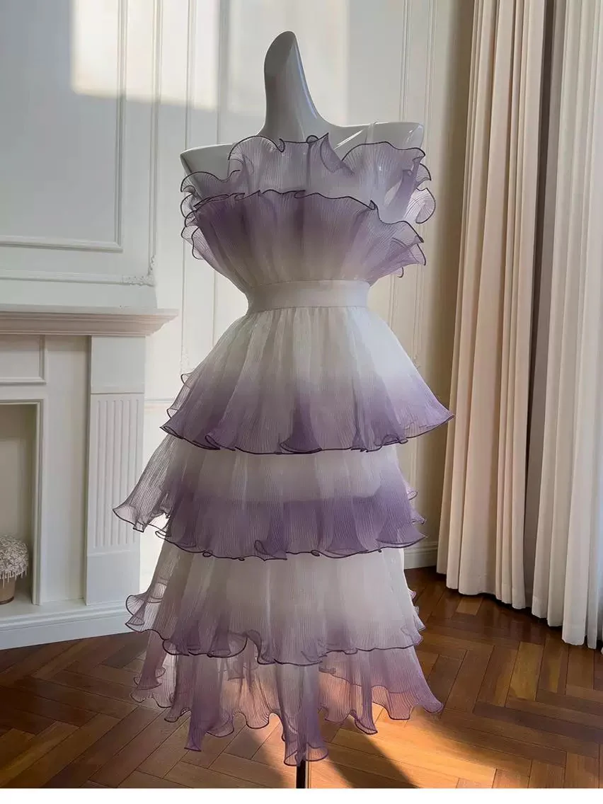 Cute Ball Gown Strapless Lilac Tulle 8th Graduation Dresses Homecoming Dress Summer Middle School Formal Baddie Hoco Dresses Cocktail Dress W917 - Deanwangkt